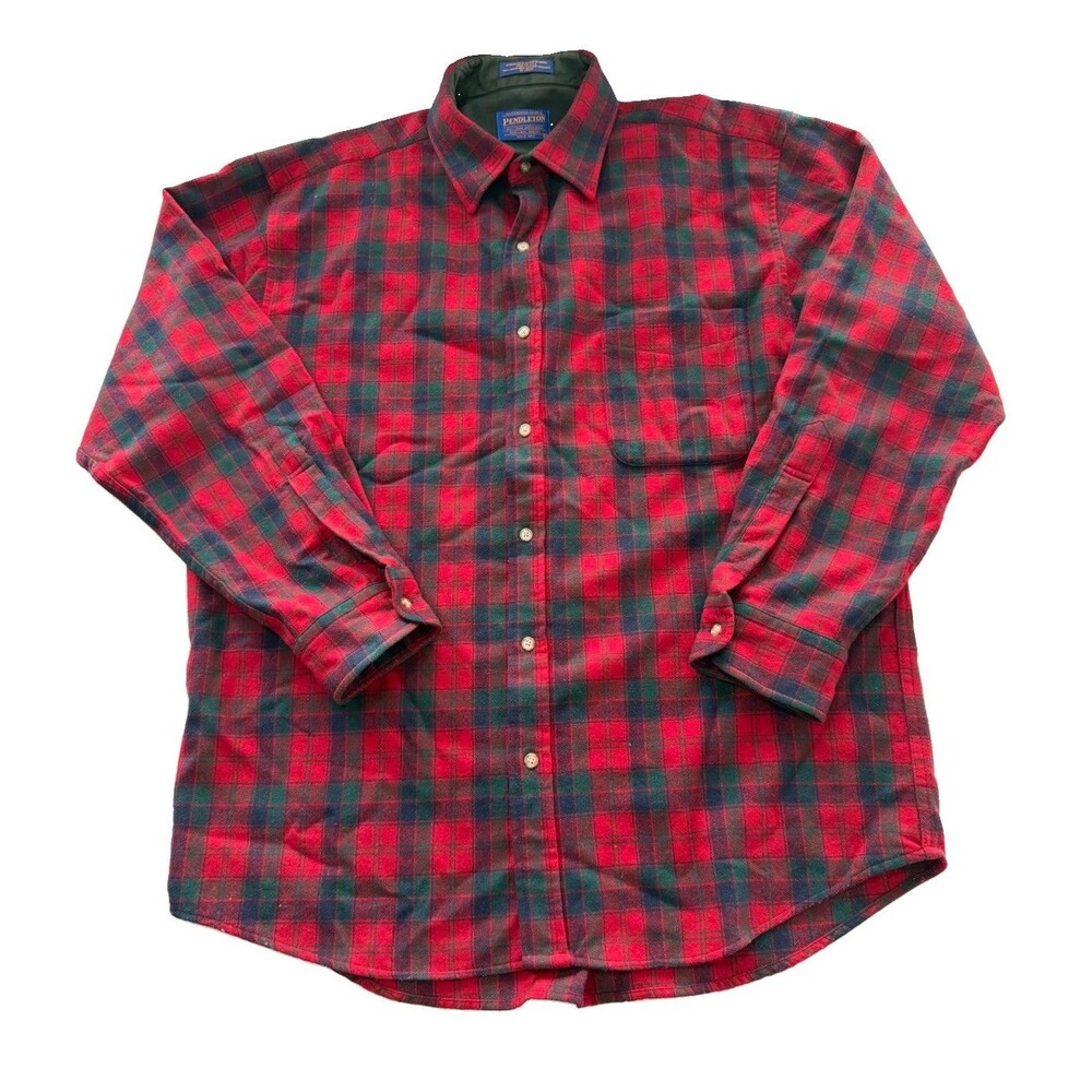 Pendleton Fireside Flannel Shirt Men Large Robertson Tartan Red Plaid 100% Wool